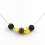 Pierres et Min&eacute;raux. Collier perles bois 8 mm + Lave + Opale jaune d'Australie Chaine en acier inoxydable.