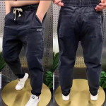 Harajuku Veniv Korea Streetwear Lahtised &Uuml;hev&auml;rvilised Denim-teksad Elastse v&ouml;&ouml;kohaga meestele Kevad Suvi Pluss Suurus 7XL 8XL Vabaaja P&uuml;ksid 6XL weight95-105kg must