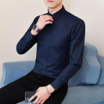 Meeste Slim Fit pikkade varrukatega valge kleit - lihtne triikimine, pidulik &auml;ri- ja pulmar&otilde;ivas 4XL must