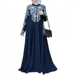 Moslemitest naiste pikkade varrukatega Abaya kleit, krae, lilleline Swing Kaftan Maxi kleidid S tumesinine v&auml;rv