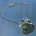 Prehnite, Diopside Handmade 925 Sterling Silver Jewelry Necklace 18 p1h28