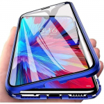 Kaitse&uuml;mbris Samsung Galaxy A12 jaoks, magnetilise adsorptsiooniga &uuml;mbris, 360 kraadi kaitse, l&auml;bipaistev karastatud klaasist kate - Sinine