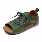 Johnature ehtsast nahast peep-toe sandaalid retro lameda p&otilde;hjaga paeltega kinnitatavad pehme tallaga naistekingad 35 roheline