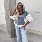 Pestud teksariidest kapuutsiga sviiter naistele, lai, vintage, kapuutsiga pullover, s&uuml;gisene lappimine, dressipluus, naiste t&auml;navamood XXL valge