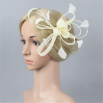 Fascinators Hat Flower Mesh Ribbons Feathers on a Headband Tea Party Headwear One Size beež