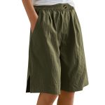 Naiste mood &uuml;hev&auml;rvilised p&uuml;ksid, tasku n&ouml;&ouml;biga &uuml;les, Capris lahtised elastsed v&ouml;&ouml;kohad puuvillased linased l&uuml;hikesed p&uuml;ksid L armee roheline v&auml;rv