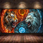 Fantaasia Ajalugu Klats Tiiger Ja L&otilde;vi Teemantmaal Uus Kollektsioon T&auml;ielik Teemantmosaiik Ristpistes Komplektid Loomad Toa Sisekujundus Full Round 50x100CM