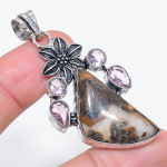 Natural Honey Dendritic, Kunzite 925 Sterling Silver Jewelry Pendant 2.36 v5v71