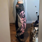 ZYLLO Y2K Ameerika vintage kirju totemi mustriga baggy teksad naiste k&otilde;rge v&ouml;&ouml;kohaga laia s&auml;&auml;rega teksad naiste Harajuku trendikad hip-hopi teksad S