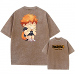 Anime Haikyuu!! Meeste ja naiste Hinata Shoyo graafilise mustriga pestud T-s&auml;rk, vabaaja, lahtise mustriga, harajuku puuvillast topid 3XL