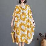 Naiste pluss-suuruses suvekleit vabaaja l&uuml;hikeste varrukatega &uuml;mara kaelusega lahtised kleidid lilleprindiga midi p&uuml;hadekleit XXXXXL