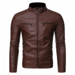 Meeste Kevad-S&uuml;gis Seisva Kraega Triibuline PU Nahast Jakk Mootorratta Nahkjakk 3XL