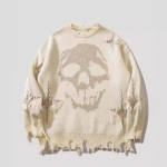 Hip hop tumedat t&auml;navat stiilis Euroopa ja Ameerika luustiku žakaarkirjaga rebitud kampsun s&uuml;gis ja talv meeste ja naiste lai pullover kootud kampsun M