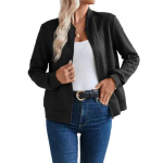Naiste t&auml;ispikk lukuga jakk pikkade varrukatega p&uuml;stkrae vahvelmantel vabaaja slim fit dressipluus s&uuml;gisene pealisr&otilde;ivas M must