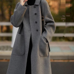 Suuruses naiste keskmise pikkusega villane mantel: 2025 S&uuml;gis/Talv Uus Vaba L&otilde;ikega Kahepoolne &Uuml;ler&otilde;ivas L must