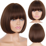 L&uuml;hikesed Bob Wig Pruunid s&uuml;nteetilised parukad Pony Cosplay looduslike igap&auml;evaste juustega naistele kuumakindlad 12inches&CN