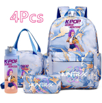 4 tk/komplekt K-Popi tr&uuml;kiga seljakott, k&auml;ekott, pliiatsikott koos 750 ml veepudeliga teismelisele poisile/t&uuml;drukule, koolikott, &otilde;pilane, suur mahutavus, raamatukott, Mochila