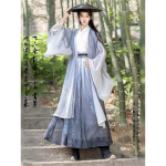 Originaal Hanfu Meeste Hiina Wei-Jini d&uuml;nastia stiilis kraega tr&uuml;kitud komplekt 2XL beež