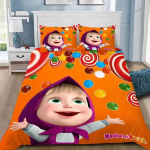 Masha ja Karu 3D-prinditud tekikott padjap&uuml;&uuml;r Voodipesukomplekt &Uuml;heinimese T&auml;iskasvanu Queen King Magamistoa Dekooriks AU Single 140x210cm
