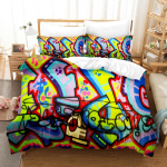 Graffiti Tekikottide Komplekt Teismeliste Stiilis Muster Voodipesu T&auml;navakultuuri Dekoorikomplekt Kuninga Kuninganna Suurus Hip Hop Pol&uuml;ester Tekikoti Kate EU Single(135*200cm)3pcs