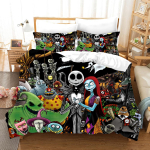 Nightmare Before Christmas Tekikott Padjapuuriga Voodikomplektid Jack Ja Sally 3D Kolju J&otilde;ulude Voodipesu Komplekt Magamistoa Dekoratsioon EU Single(135*200cm)3pcs