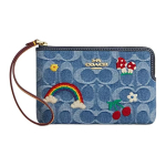 Coach 16 Klassikaline Logoga &Uuml;lemine T&otilde;mblukk Kangaga Vooderdatud Randmekott Denim K&auml;ekott V&auml;ike Naiste k&auml;ekott Segatud-Indigo CDF35-IMUOI Basic Set (Bag+Dust Bag)