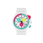 Swatch Neon Series Kvartsliikumisega 30M Veekindel Kell 47mm Valge sihverplaat Bioloogilisest Materjalist korpus Silikoonrihm Unisex kellad SB06W100 White