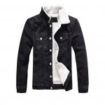 S&uuml;gistalv Meeste teksajakk Stand krae kaela kaitsetaskud Slim Fit paksendatud pl&uuml;&uuml;sis &uuml;herealine pikkade varrukatega unisex mantel M must