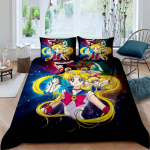 2026 Uus Sailor Mooni Multikas Kolmeosaline Luksuslik Voodipesukomplekt, Sisaldab Suurt ja King Size Voodipesu, T&auml;iuslik P&uuml;hadekingitus 135x200cm black