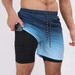 Muscle Meeste suvespordip&uuml;ksid, valged l&uuml;hikesed p&uuml;ksid Fitness Jooksu kiirelt kuivavad rannap&uuml;ksid, tr&uuml;kitud vabas suuruses taskutega suvep&uuml;ksid S
