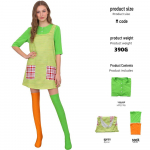 Pipi Pikksukk Kollase ja Rohelise Triibuline T&ouml;&ouml;riietuskleit - Halloweeni Cosplay Kost&uuml;&uuml;m S (Adult)
