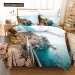 Kaunis Rannikulinn Tekikoti Komplekt 3D Digitaaltr&uuml;kk Merevaade Voodipesu Kuninganna Pol&uuml;ester Voodipesu Komplekt Moodne Disain 135x200cm