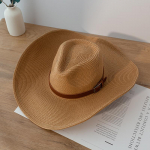 Uus disain Naturaalsest Paberist Western Cowboy M&uuml;ts 13cm Suur laia &auml;&auml;rega Naised Mehed Suvised Ranna &otilde;lgk&uuml;barad Panama Cowgirl Jazz p&auml;ikesem&uuml;tsid 58cm khaki
