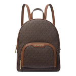 MICHAEL KORS Jaycee br&auml;ndi logoga tr&uuml;kitud lukuga disain, kunstnahast seljakott, keskmine suurus, unisex paarisuuruses, pruun pruun