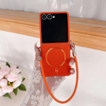 MOTO Razr Ultra 2026 Razr+ Magsafe juhtmevaba laadimiskorpus Moto Razr 70 Ultra nahast randmerihmaga Magnetiline kate Pael Moto Razr 70 oranž