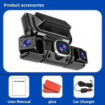 1080P neljakanaliline kriipsukaamera WiFi, parkimisj&auml;lgimise ja telefoni s&uuml;nkroonimisega (Black,【3 Lens】Car charger) must