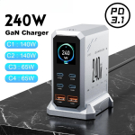 240W Digitaalne GaN Laadija PD3.1 140W USB Type C 6 Porti Lauaarvuti Kiirlaadimispunkt IPhone Samsung Xiaomi MacBook S&uuml;learvutitele AU Plug hall