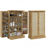 K&ouml;&ouml;gini&scaron;ikapp 2 rotangist ukse ja 16 riiuliga Moodne kapp reguleeritavate riiulitega 60x30x104cm Naturaalne 60 x 30 x 104 cm