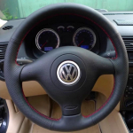 Isemonteeritav libisemiskindel punane &uuml;li&otilde;huke nahast ja stiilne roolikate Volkswagen MK4 VW Golf 4 Passat B5 jaoks DIY autosisu red thread style2 black