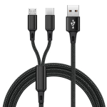 FONKEN 2 in 1 Micro USB kaabel P&ouml;&ouml;ratav USB-t&uuml;&uuml;pi C laadija Nailonpunutiskaabel USB C laadimiskaablid must