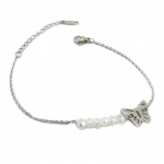 Les Tr&eacute;sors De Lily [P4882] - Bracelet acier 'Papillon' blanc argent&eacute; - 13x10 mm valge