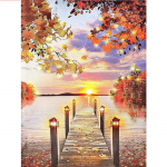 Silla maastikukunst DIY Teemantmaal numbrite j&auml;rgi P&auml;ikeseloojangumaastik V&auml;rvimine L&otilde;uendimaal 20X30CM