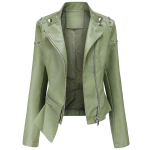 Naiste moe kunstnahast jope, lukuga PU Moto Biker Neet, &otilde;last volangidega &auml;&auml;ris, k&auml;rbitud &otilde;huke mootorrattamantel, vabaaja l&uuml;hikesed &uuml;ler&otilde;ivad s&uuml;giskevadeks 3XL