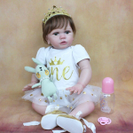 BZDOLL 60 CM viimistletud 3D-v&auml;rviga nahk, pehme silikoonist taass&uuml;ndinud v&auml;ikelapse nukk t&uuml;drukule, 24-tolline riidest kehalelu, printsessi riietus Bebe 60cm 3D-paint Skin Doll