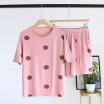 Uus suvine naiste pidžaama l&uuml;hikeste varrukatega l&uuml;hikesed p&uuml;ksid kaheosaline komplekt 100% puuvillane kootud &otilde;hukese osaga t&auml;piline naiste koduriiete komplekt M roosa