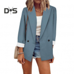 &Uuml;hev&auml;rvilised pikkade varrukatega suured taskud &uuml;he n&ouml;&ouml;biga kontoribleiser mood rev Kontori&uuml;likond jakk T&ouml;&ouml;riided 3XL