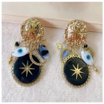 Les Tr&eacute;sors De Lily [R6326] &ndash; disainitud mustast kullast terasest &bdquo;Cl&eacute;opatra&rdquo; k&otilde;rvaklambrid &ndash; 50x35 (P&otilde;hjanael) valge