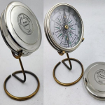 Silver Brass Poem Compass 3''with beautiful display stand. A perfect desk accessory and beautiful addition to a nautical collection