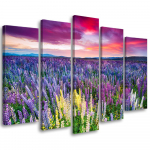 Viieosalise pildiga l&otilde;uenditr&uuml;kk Flower Meadow Lavender Landscape 100x70 lilla