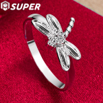 925 Sterling H&otilde;be AAA tsirkoonist Dragonfly Ring Ehted 5#